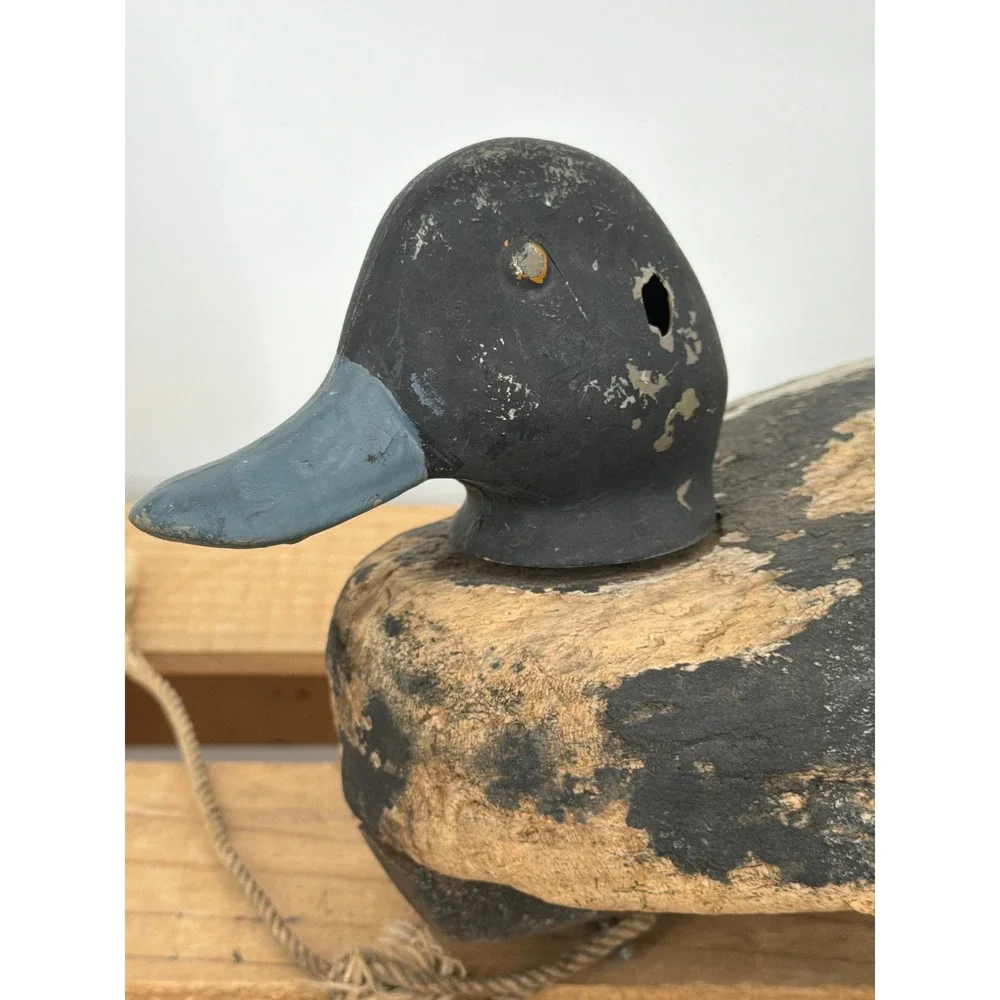 Antique Wooden Blue Bill Drake Decoy Hand Carved Primitive Folk Art Rustic Decor